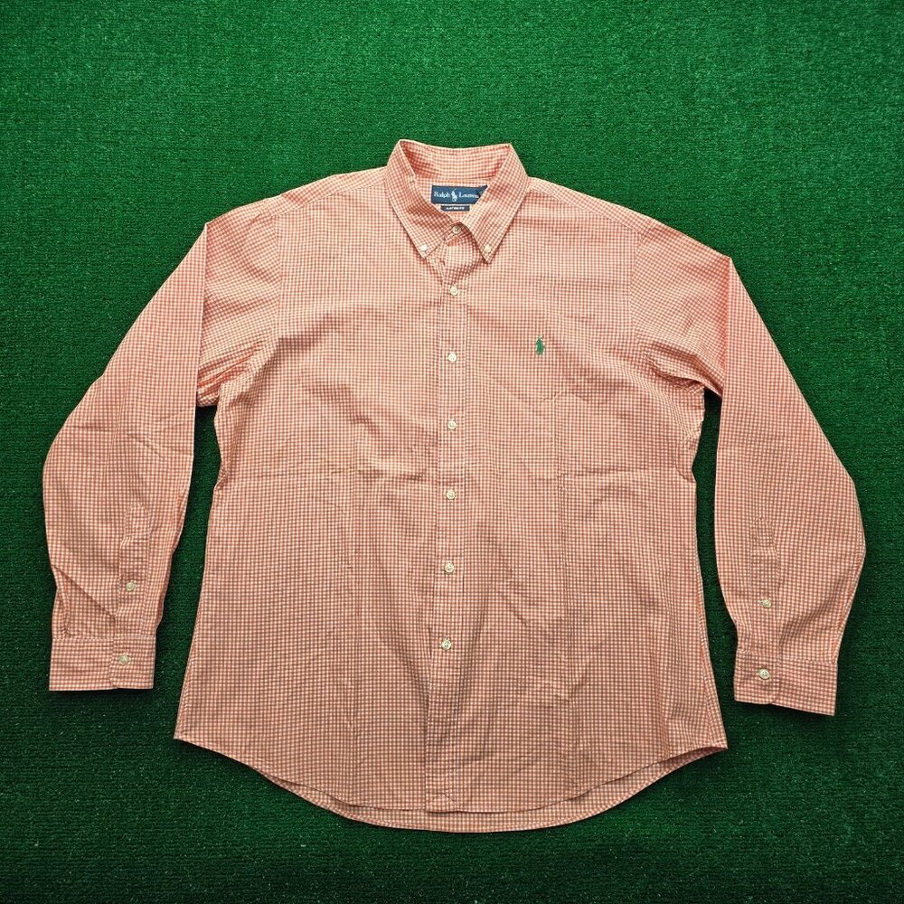 Ralph Lauren Shirt Mens XL Orange Gingham Custom Fit Button Down Preppy Cotton